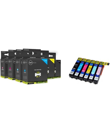 Inktmedia® -Inktcartridge - Alternatief voor de Set Epson T048-serie, 6 pak.  Zwart,  Cyaan,  Magenta, 1Geel,  licht Cyaan,  licht Magenta inktmedia® huismerk