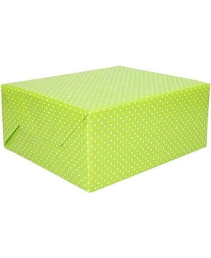 Cadeaupapier groen met witte stippen - kadopapier / inpakpapier