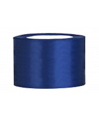 Diep Blauw Lint, Satijn Lint 50 mm ( 5 cm.) Kwaliteit EZ. 25 Meter per Rol