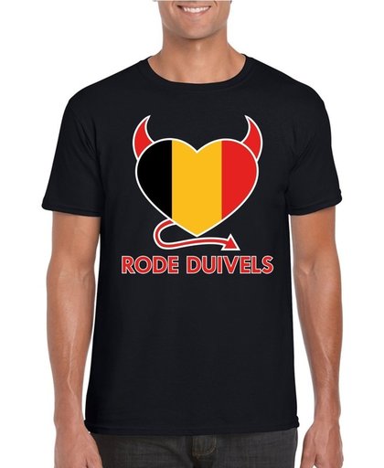 Zwart Belgie rode duivels hart supporter shirt heren XL
