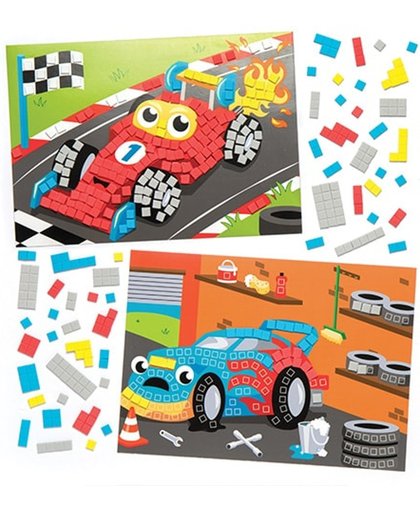 Sets met mozaïekafbeelding van een raceauto voor kinderen om te maken en laten zien - Creatieve knutselset voor kinderen (4 stuks per verpakking)