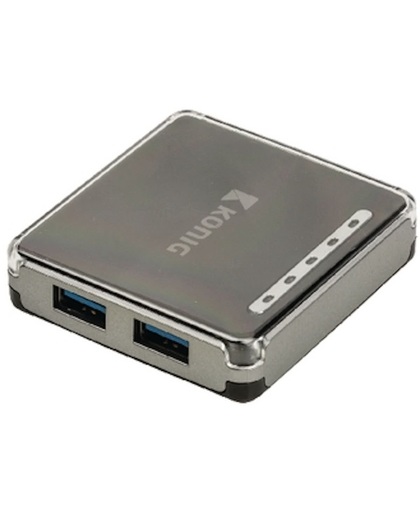 Koppel de USB 3.0-hub aan uw desktop-pcof notebook en breid deze uit met extraUSB-poorten. Sluit vervolgens eenvoudigUSB-sticks muizen printers netwerkadp