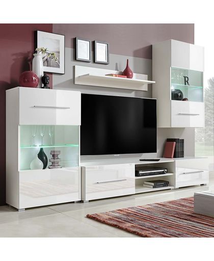 Muurvitrine tv-meubel met LED-verlichting wit 5-delig