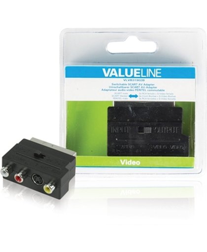 Valueline SCART/SVHS + 3x RCA Scart Plug (21p aangesloten) SVHS Female + 3x RCA Female Zwart kabeladapter/verloopstukje