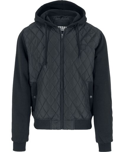 Urban Classics Hooded Diamond Quilt Nylon Jacket Vest met capuchon zwart