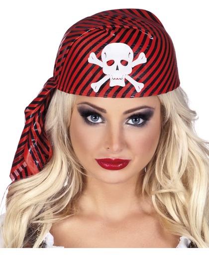 Piraten Bandana Rood-Zwart met Doodshoofd