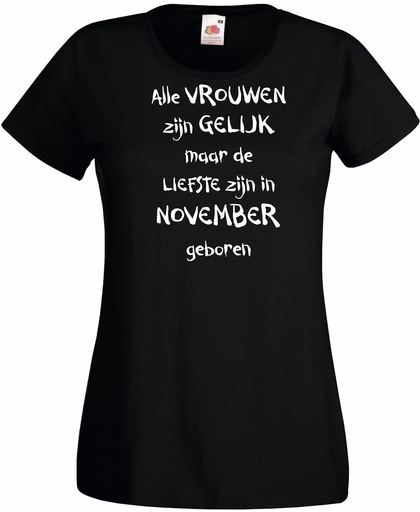 Mijncadeautje - T-shirt - zwart - maat XL -Alle vrouwen zijn gelijk - oktober