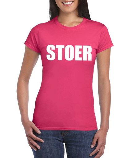 Stoer tekst t-shirt roze dames XL