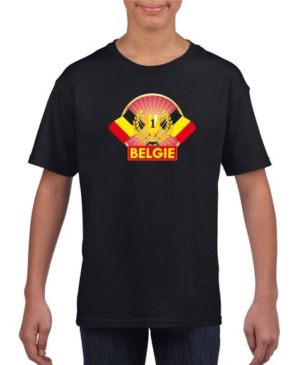 Zwart Belgie kampioen kinderen - Belgie supporter shirt jongens en meisjes L (146-152)