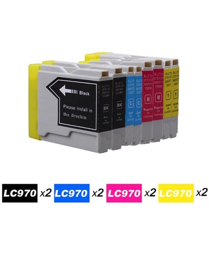Compatible voor Brother LC970 - Inktcartridge / Zwart / Cyaan / Magenta / Geel / Hoge Capaciteit / 8-Pack