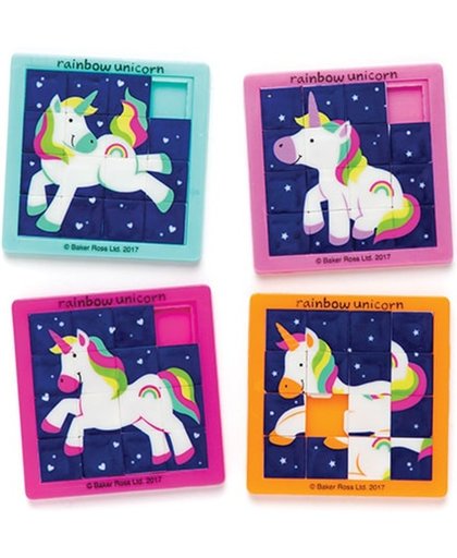 Schuifpuzzels met regenboogeenhoorn voor kinderen - Een leuk cadeautje voor in uitdeelzakjes voor kinderen (4 stuks per verpakking)