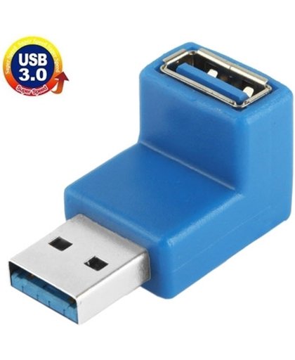 USB 3.0 mannetje naar USB 3.0 vrouwtje Type A Kabel Adapter met 90 Graden hoek (blauw)
