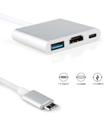 USB 3.1 Type-C Male to USB 3.1 Type-C Female & HDMI Female & USB 3.0 Female Adapter voor Macbook 12 / Chromebook Pixel 2015(zilver)