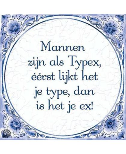 Benza - Delfts Blauwe Spreukentegel - Mannen zijn als Typex, ��rst lijk het je type, dan is het je ex!