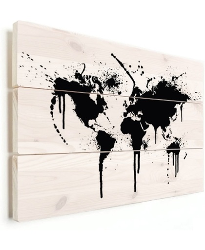 Wereldkaart Zwarte Inkt multiplex 120x80 cm
