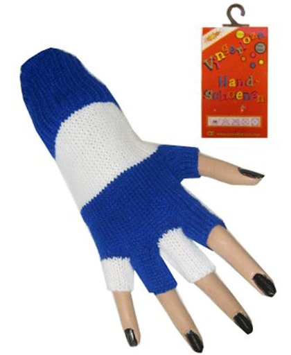 Vingerloze handschoenen blauw/wit