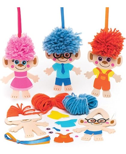 Sets met harige hoofden met pompons die kinderen kunnen maken - Pompon-knutselset voor kinderen (3 stuks per verpakking)