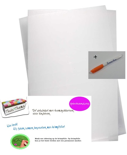 Krimpie dinkie krimpfolie transparant glans, A4 - 10 vellen + permanent marker