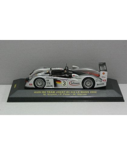 Audi R8 (startnummer: 3 / 3rd. Le Mans / M. Krumm - P. Peter - M. Werner)  2002  1:43 IXO Zilver/Rood/Zwart LMM048