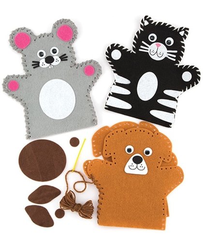 Naaisets met handpoppen in de vorm van huisdieren voor kinderen om te maken - Creatieve knutselset voor kinderen (4 stuks per verpakking)