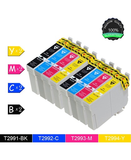 8 Compatibele inktcartridges voor Epson T2991 T2992 T2993 T2994 - Epson XP-432,XP-435,XP-442,XP-445 - 2 Zwart, 2 Cyan, 2 Magenta, 2 Geel