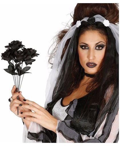 Halloween - Zwarte rozen boeketje 35 cm