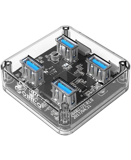 Orico - Transparante Hub met 4 USB3.0 type-A poorten   5 Gbps   Speciale LED-indicator   Datakabel van 1M