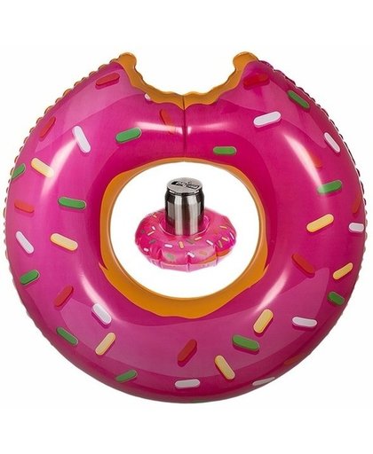 Roze opblaasbare donut zwemband en drankhouder