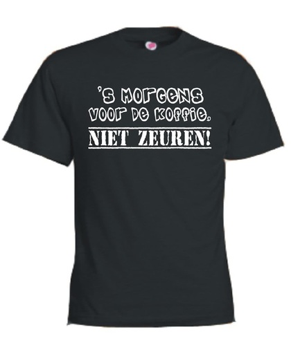 Mijncadeautje T-shirt - 's Morgens voor de koffie niet zeuren - Unisex Zwart (maat L)