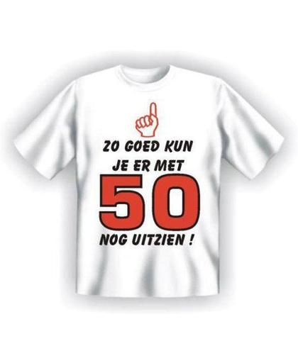 Benza T-Shirt - Zo goed kan je er met 50 nog uitzien! - (Leuk, Grappig, Mooi, Funny, Leeftijd, Jaar, Abraham, Sarah) - Maat M