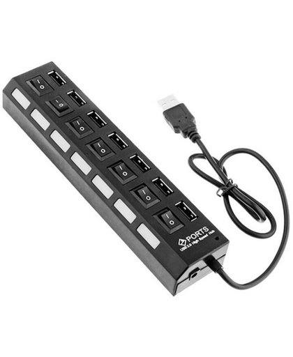 Coretek 7-poorts USB hub met aan/uit schakelaars - USB2.0 / zwart - 0,40 meter