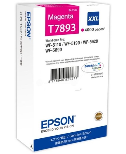 Epson T7893XXL - Inktcartridge / Magenta / Extra Hoge Capaciteit