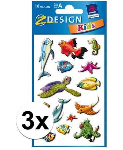 3x Zeedieren stickers 2 vellen - dieren stickers