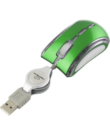 Esperanza Celaneo | Mini USB Optische Muis Notebook | Intrekbare Kabel | 800DPI | Ergonomisch | Lichteffect | 3 Buttons | Vertical Scroll | Groen