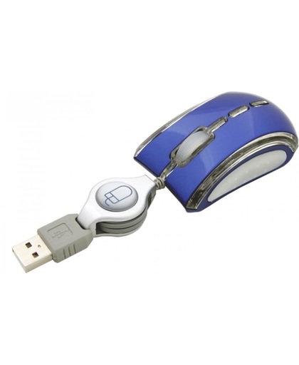 Esperanza Celaneo | Mini USB Optische Muis Notebook | Intrekbare Kabel | 800DPI | Ergonomisch | Lichteffect | 3 Buttons | Vertical Scroll | Blauw