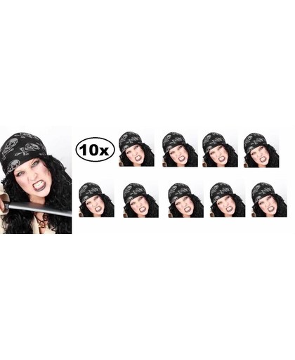 10x Piraten hoofddoek zwart met opdruk