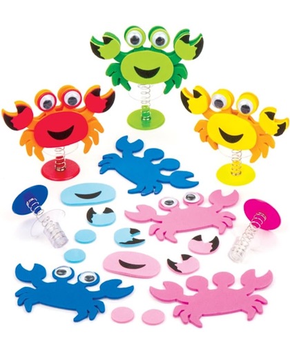 Sets met opspringende krabben die kinderen zelf kunnen maken en versieren – creatieve speelgoedknutselset voor kinderen (6 stuks per verpakking)