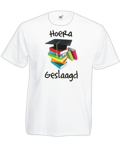 Geslaagd Unisex T-shirt Hoera geslaagd WIT maat XXL