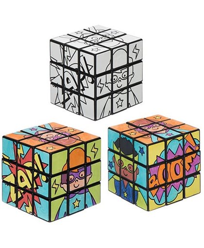 Inkleurbare puzzelkubussen met sterrenhelden voor kinderen om naar eigen smaak te versieren - Creatieve knutselset voor kinderen (2 stuks per verpakking)