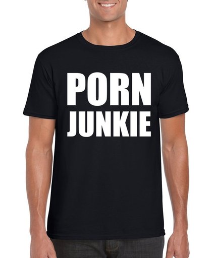 Porn junkie tekst t-shirt zwart heren XL