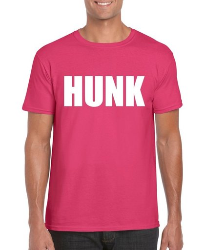 Hunk tekst t-shirt roze heren 2XL