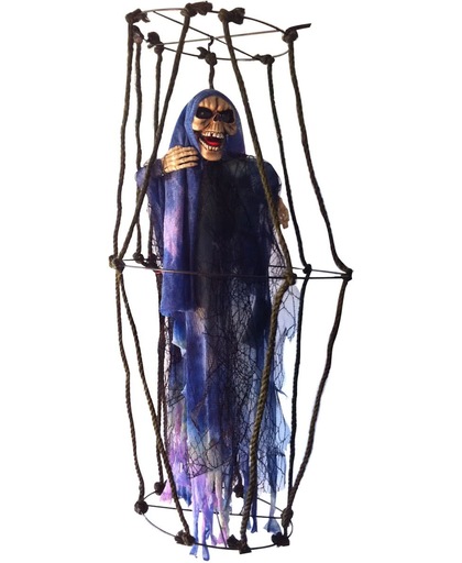 Skelet in lichtgevende kooi Halloween hangversiering - Feestdecoratievoorwerp - One size