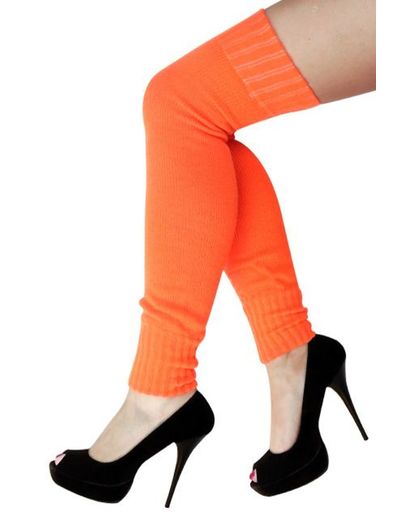 Dames knie-over beenwarmers fluo oranje