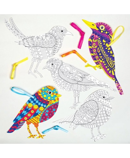 Creatieve sets waar kinderen vogels mee kunnen maken, inkleuren en ophangen. Paas-/lenteknutselset voor kinderen/volwassenen (verpakking van 8)