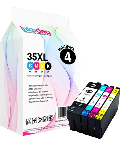 Inktdag huismerk Epson 35 XL inktcartridge multipack, 4 pack (1* 35XL zwart, 1* 35XL cyaan, 1* 35XL magenta, 1* 35XL geel)