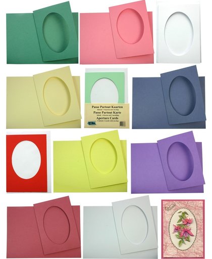 Ovaal Passe Partout Kaarten Set - 40 Stuks met 40 Enveloppen - 10 Kleuren - Maak wenskaarten voor elke gelegenheid
