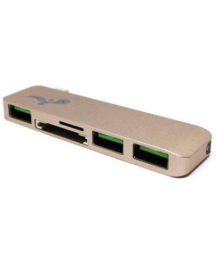 5 in 1 USB C hub  met micro & mini SD kaart lezer (goud)