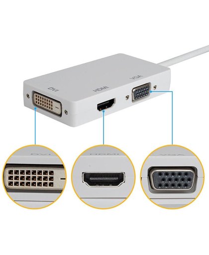 3in1 DisplayPort DP Male naar DVI, HDMI en VGA Female - Wit