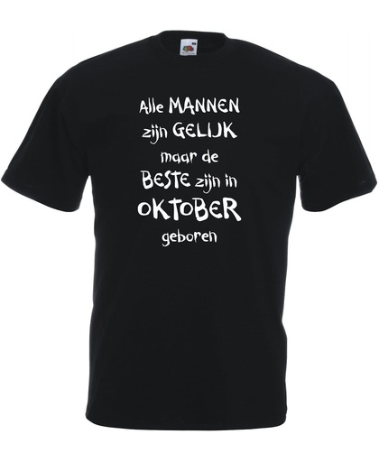 Mijncadeautje - T-shirt - zwart - maat 3XL- Alle mannen zijn gelijk - oktober