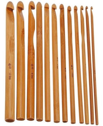12 Bamboe haaknaalden in verschillende maten en ergonomisch -  NBH®